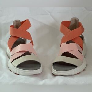 Sorel Women's Elastic Crisscross Sandal in Coral, Pink, and Cream